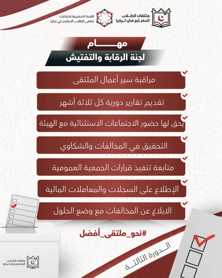 صور توضح مهام الرقابة والتقييم في انتخابات ملتقى الطلاب الحضارم في تركيا