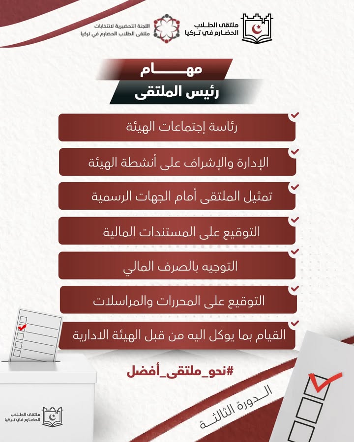 صورة توضيحية حول انتخابات ملتقى الطلاب الحضارم في تركيا وتشكيل القيادة الجديدة