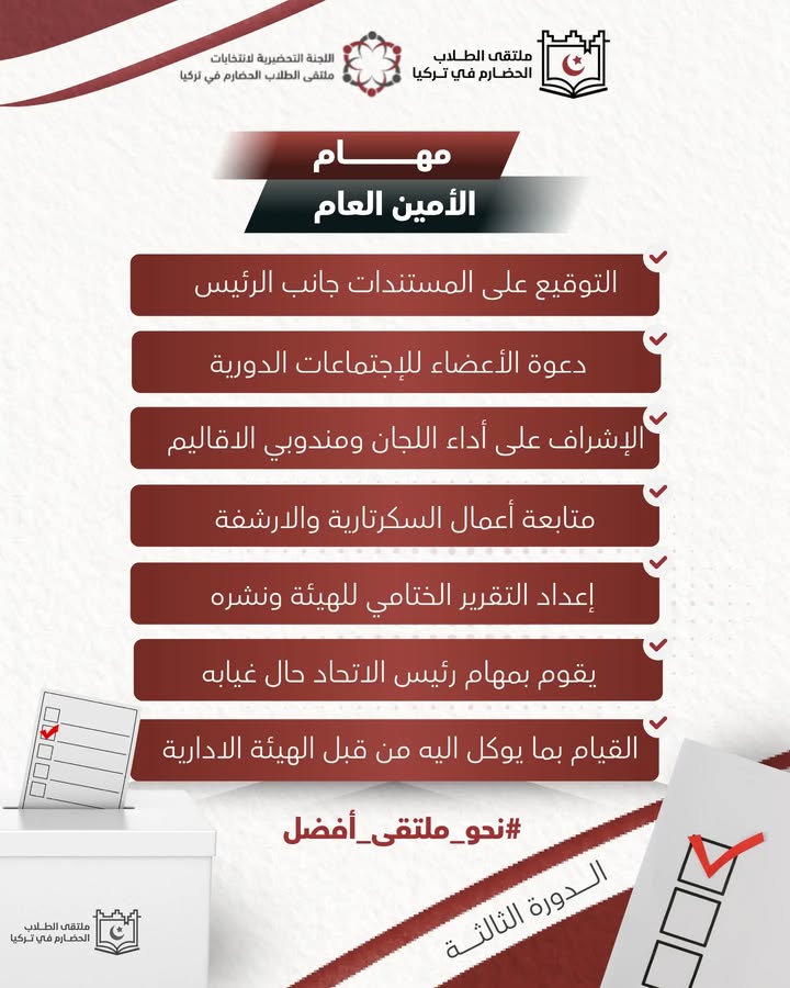 صورة توضيحية لمهام الهيئة الإدارية ولجنة الرقابة والتقييم في الملتقى الحضارم في تركيا