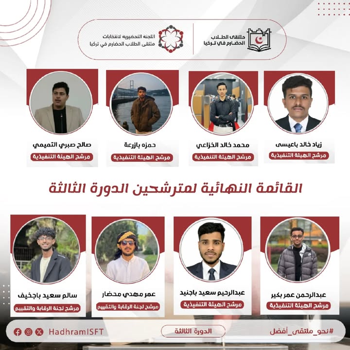 است Elections ملتقى الطلاب الحضارم في تركيا قائمة المترشحين النهائيين للدورة الثالثة